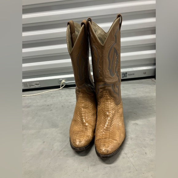 Vintage Larry Mahan Snakeskin Leather Upper Cowboy Boots - Picture 4 of 10